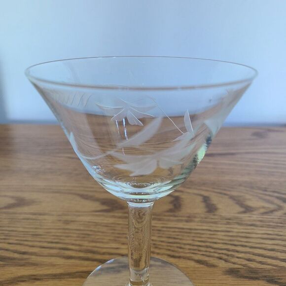 McBride Glass MCB17 Mid-Century Cut Glass Etched Champagne Sherbet Glass Wheat - Picture 9 of 15